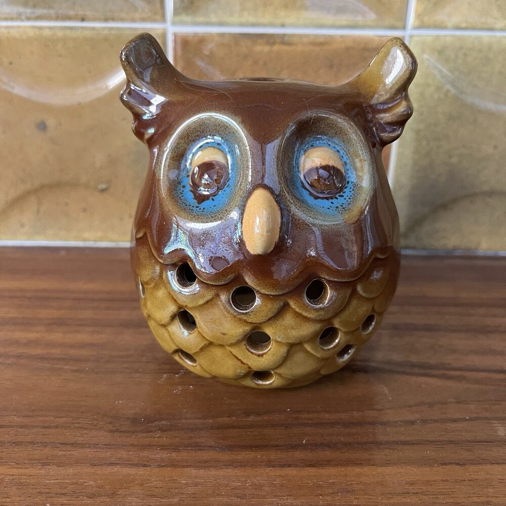 Vintage Momentum Ceramic Owl Candle Tea Light Candle Holder